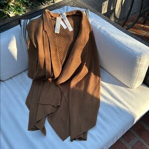 Chico's Tan Ribbed Knit TIE RUANA SWEATER  WTH ATTACHED NECK SCARF